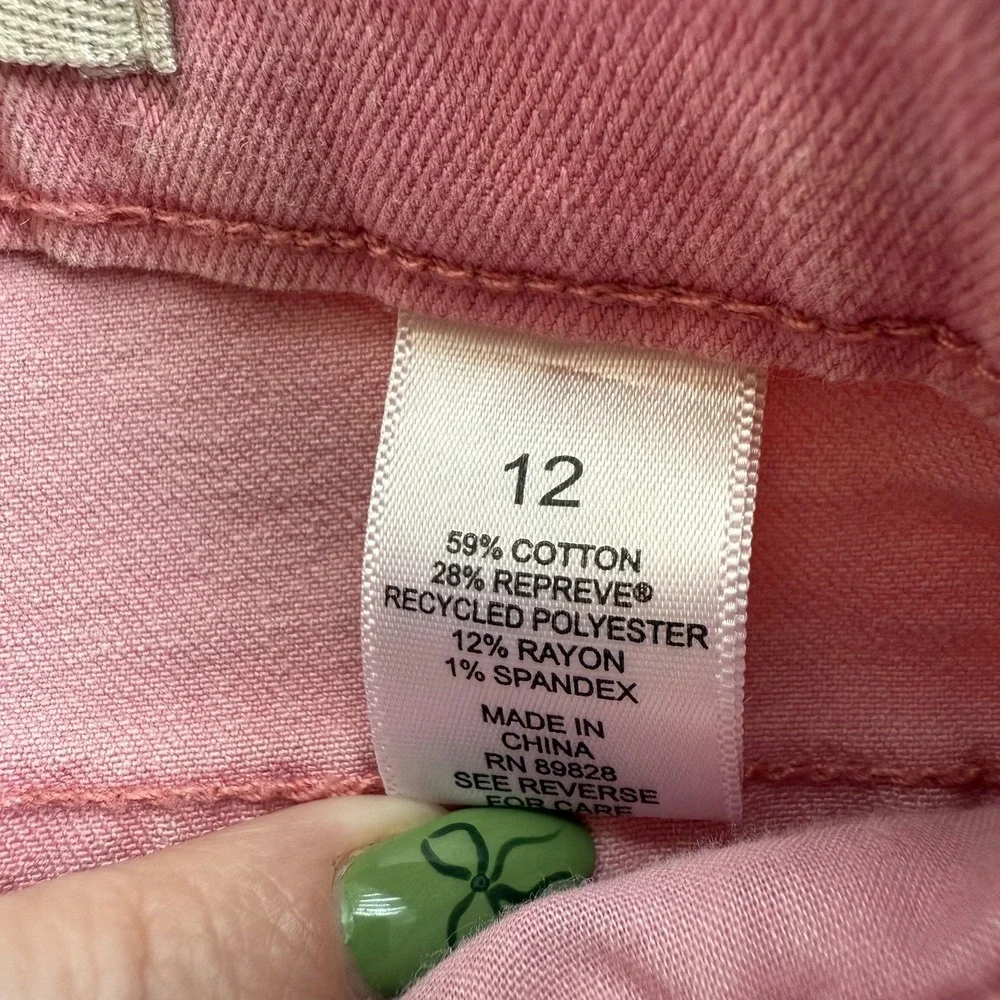 LOGO by Lori Goldstein Faded‎ Straight Jeans Women's Pink Denim Frayed - 12